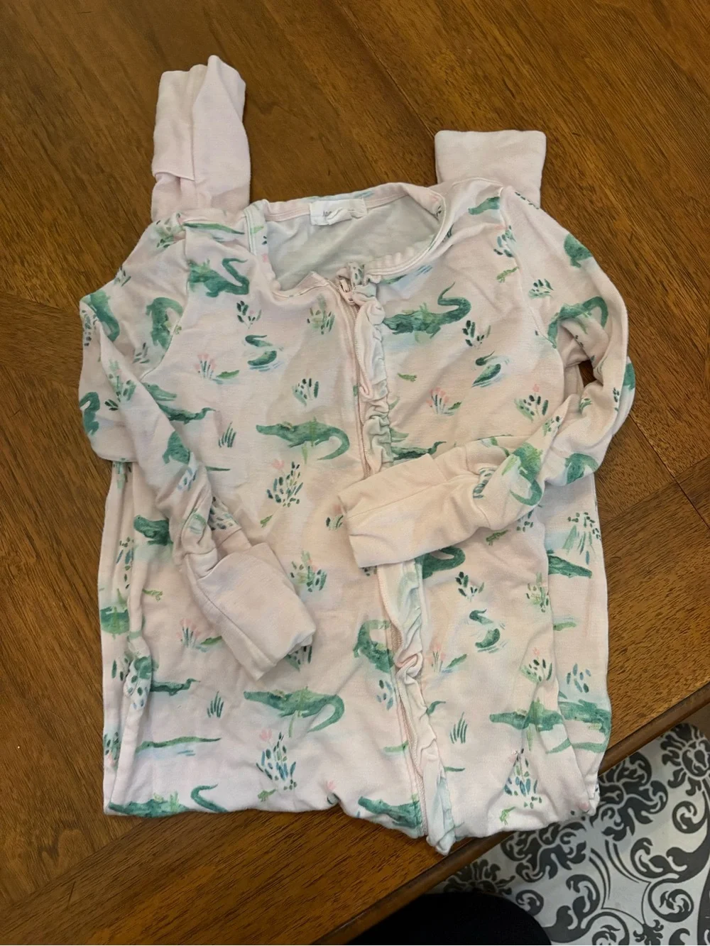 Angel Dear Pink Footed Sleeper with Green Alligator Motif